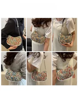 Sac hobo brodé de fleurs avec chaîne argentée porté avec différentes tenues
