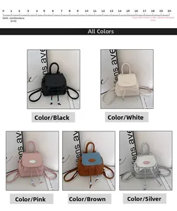 Detailed comparison of mini leather backpacks in black white pink brown and silver colors