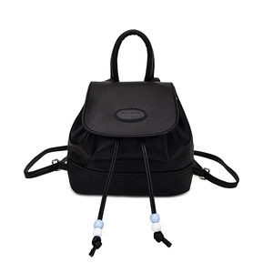 Mini zaino minimalista in pelle PU nera con logo PAUTOR e perline decorative