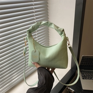 Pleated PU Leather Crossbody Bag For Women Ruched Handle Handbag Small Fashionable Solid Color Korean Style Shoulder Bag