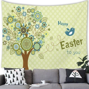 Easter egg decoration tapestry featuring green festive design with happy easter message