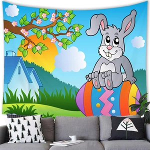 Easter bunny and eggs tapestry wall hanging for living room cozy spring home decoration