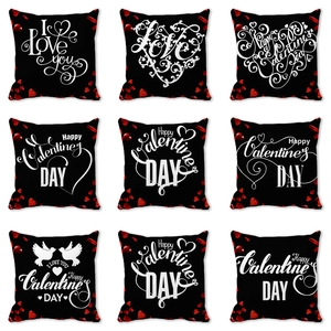 Happy Valentine's Day Peach Skin Polyester Throw Pillow Cover Heart Pattern Black Cushion Case Home Decor Romantic Gift