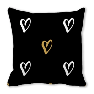 Black Happy Valentine peach skin pillowcase with gold and white hand-drawn hearts