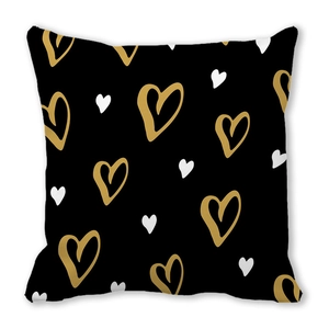 Valentine's Day peach skin pillowcase with gold and white heart pattern on black background