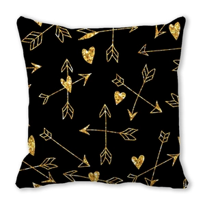 Valentine Peach Skin pillowcase with gold glitter heart and arrow patterns on black