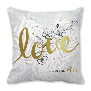 Federa per cuscino quadrata con scritta Love dorata e decorazione di rami floreali