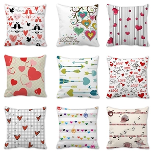 Taie d'Oreiller Romantique Saint Valentin en Peau de Pêche Housse de Coussin Carrée Décorative avec Cœurs pour Canapé Maison