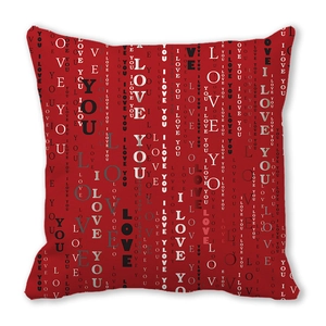 Housse de coussin rouge carrée avec texte I LOVE YOU pour décor de la Saint-Valentin