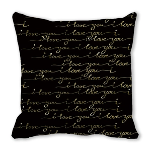 Housse de coussin noire carrée avec motif I love you doré pour la Saint-Valentin