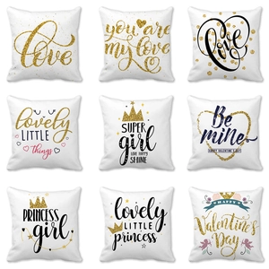 Valentine's Day Love Heart Cushion Cover Peach Skin Polyester Pillowcase Romantic Letter Print Sofa Home Decorative