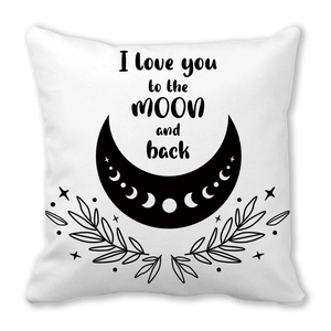 White microfiber pillowcase with I love you to the moon and back and moon phase design