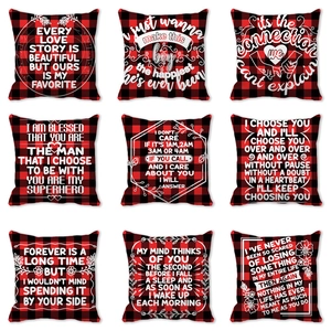 Valentine's Day Red Black Buffalo Plaid Throw Pillow Cover Peach Skin Polyester Romantic Love Heart Cushion Case Home Decor