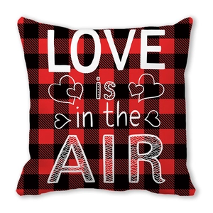 Red and black buffalo plaid Valentine's Day pillowcase with LOVE is in the AIR print