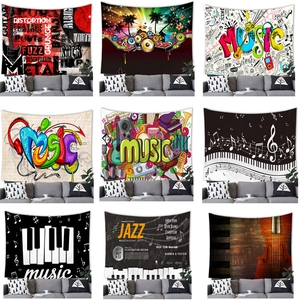Music Theme Halloween Wall Hanging Tapestry Polyester Fabric Retro Rock Pop Art Background Cloth For Bedroom Home Party Decor