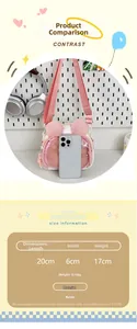 Detailed size chart showing nylon bunny ear crossbody bag dimensions 20x6x17cm