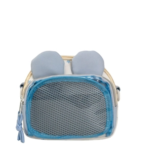 Light blue star pattern mini crossbody bag with cute 3D ears and mesh pocket