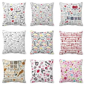 Romantic Valentine's Day Throw Pillow Cover Peach Skin Polyester Fabric Heart Bird Truck Print Soft Decorative Cushion Case For Sofa Couch Home Bedroom Living Room