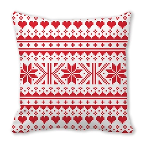 Valentine's Day peach skin pillowcase with red heart and snowflake geometric patterns