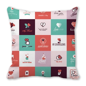 Square Valentine's Day peach skin pillowcase with colorful heart collage and romantic phrases