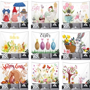 Decorative Wall Tapestry Hanging Cloth Polyester For Living Room Easter Rabbit Halloween Pumpkin Gnomes Spring Festive Pattern