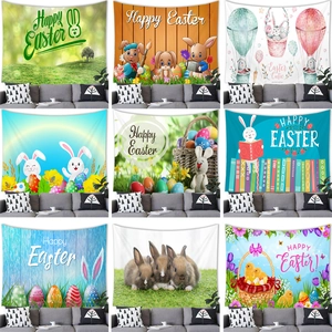 Easter Bunny Eggs Decorative Tapestry Polyester Wall Hanging For Living Room Bedroom Happy Easter Cartoon Animal Tapestry Home Decor