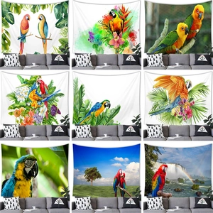 Parrot Tropical Plant Solar System Wall Tapestry 3D Printed Polyester Hanging Blanket For Living Room Bedroom Home Decor