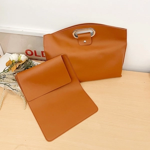 Sacoche Business pour Ordinateur Femme en Cuir PU Grande Capacité Pochette Document Avec Poignée en Métal Sac Enveloppe Minimaliste
