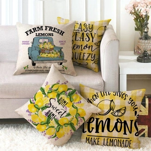 Λινό Κάλυμμα Μαξιλαριού Farm Fresh Lemon Vintage Φορτηγό Διακοσμητική Τετράγωνη Μαξιλαροθήκη Για Καναπέ Σπιτιού Χωρίς Γέμισμα