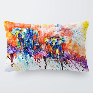 Weicher 30x50cm Kissenbezug mit buntem Elefanten-Aquarell-Kunstdruck auf weißem Grund