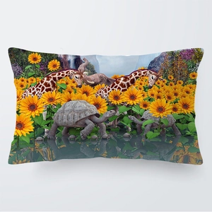 Primer plano del estampado de elefante y jirafa en funda de almohada suave de 30x50cm