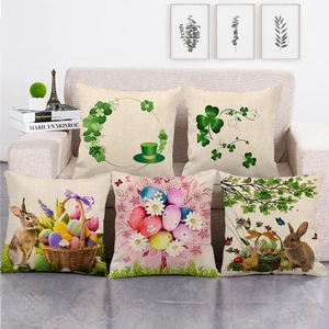 Fodera per Cuscino con Motivo Pasquale e San Patrizio Trifoglio Coniglio Uovo Peluche Corto Lino Quadrata per Divano Casa Decorazione