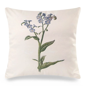Federa vintage in seta artificiale con stampa floreale blu su tessuto beige chiaro