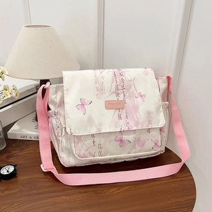 Sac Bandoulière en Nylon de Style Japonais pour Femmes Grande Capacité Imprimé Papillon Calligraphie Sac à Épaule École Voyage Étudiant Sac Décontracté