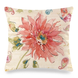 Detailtextuur van zijden kussenhoes met roze aquarel roos en paisley patroon voor decoratie