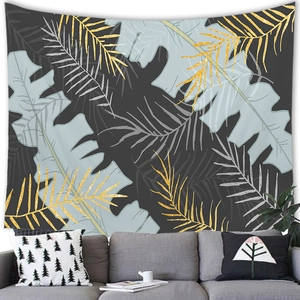 Tropical gold and blue leaves tapestry wall hanging for modern living room decor