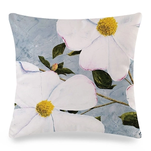 Watercolor camellia silk sofa cushion cover with artistic oil painting flower pattern