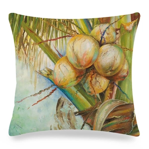 Détail du motif peinture à l'huile tropicale sur housse de coussin texture soie