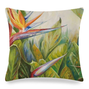 Housse de coussin vintage en soie artificielle avec peinture à l'huile d'oiseau du paradis