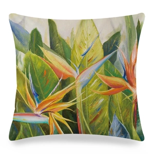 Housse de coussin carrée en soie synthétique avec motif floral tropical oiseau de paradis