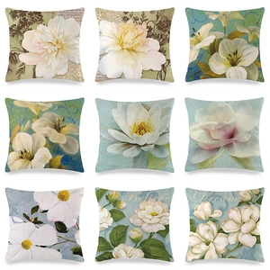 Vintage Satin Floral Throw Pillow Case Oil Painting Magnolia Peony Cushion Cover For Sofa Living Room Decor No Insert