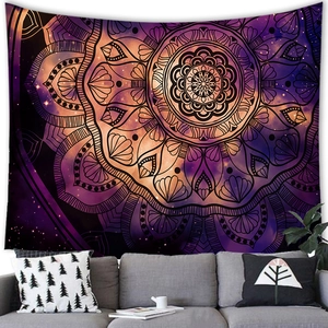Starry sky mandala tapestry with gold geometric lines for wall decoration