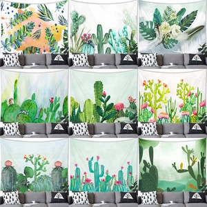 Arazzo da Parete Piante Succulente Foglie Tropicali ad Acquerello Tessuto Poliestere Decorazione Sfondo Soggiorno