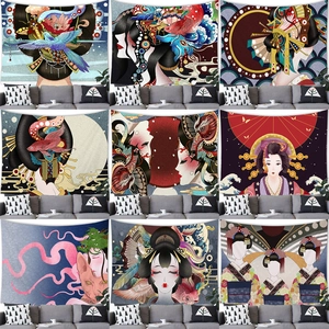 Japanese Ukiyo-e Tapestry Wall Hanging Geisha Koi Retro Art Background Cloth For Living Room Bedroom Home Decoration