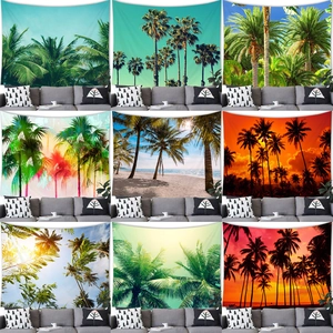 Arazzo Tropicale Con Albero di Cocco Paesaggio Spiaggia Tramonto Decorazione da Parete in Tessuto Poliestere per Soggiorno Camera da Letto