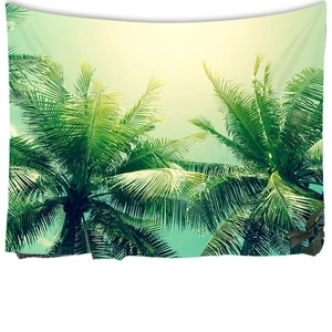 Arazzo con paesaggio tropicale di palme di cocco con effetto sole per parete