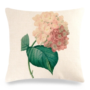 Detail of vintage hydrangea print on premium linen pillowcase with visible fabric texture