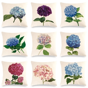 Hydrangea Floral Linen Throw Pillow Cover Square Decorative Cushion Case For Sofa Bed Living Room Home Decor No Insert