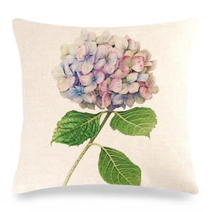 Linen throw pillow cover featuring a beautiful watercolor hydrangea floral print