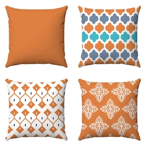 Set of four geometric floral orange throw pillow covers in bohemian and modern styles